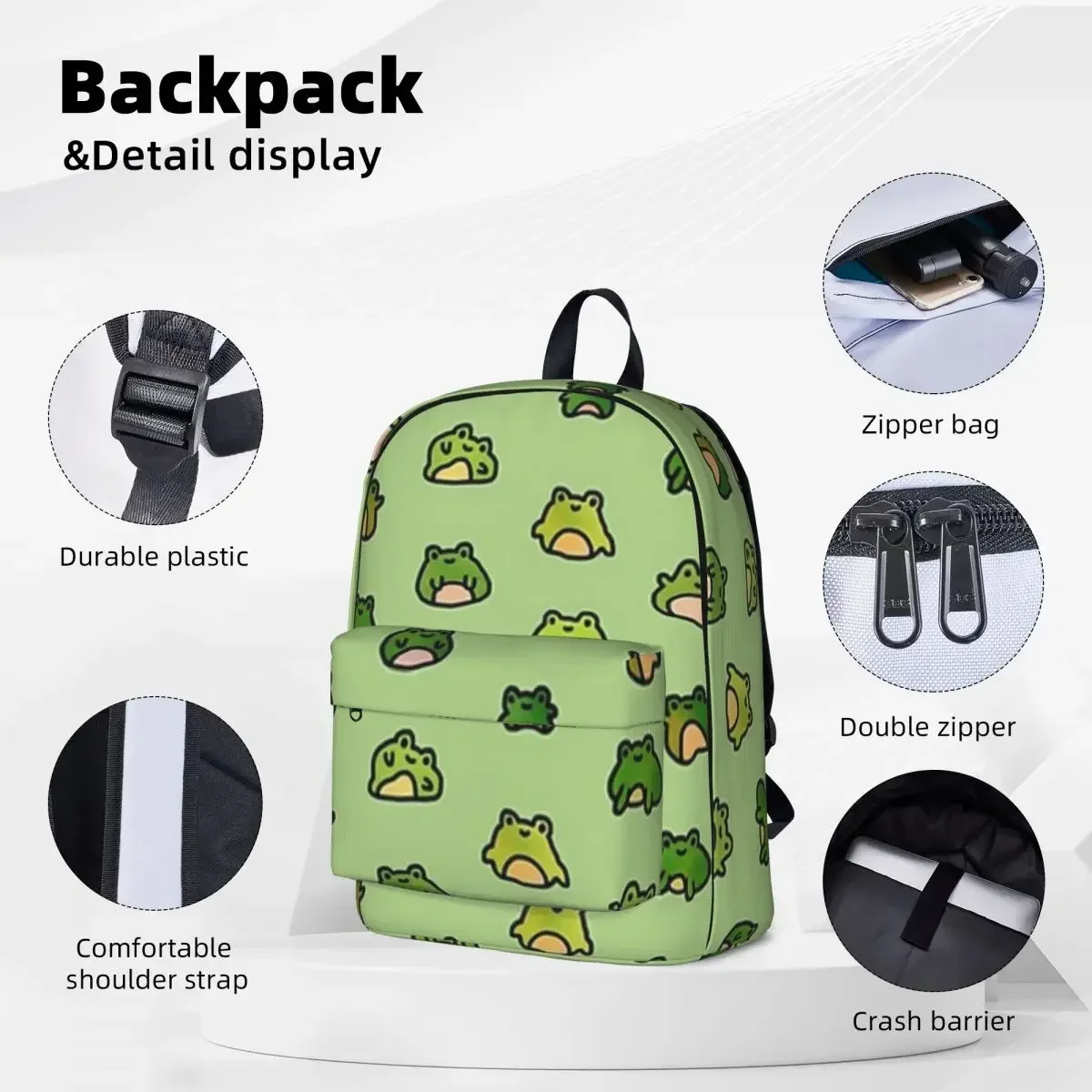 Frogs Doodle Backpack Waterproof Children School Bag Laptop Rucksack Travel Rucksack Large Capacity Bookbag