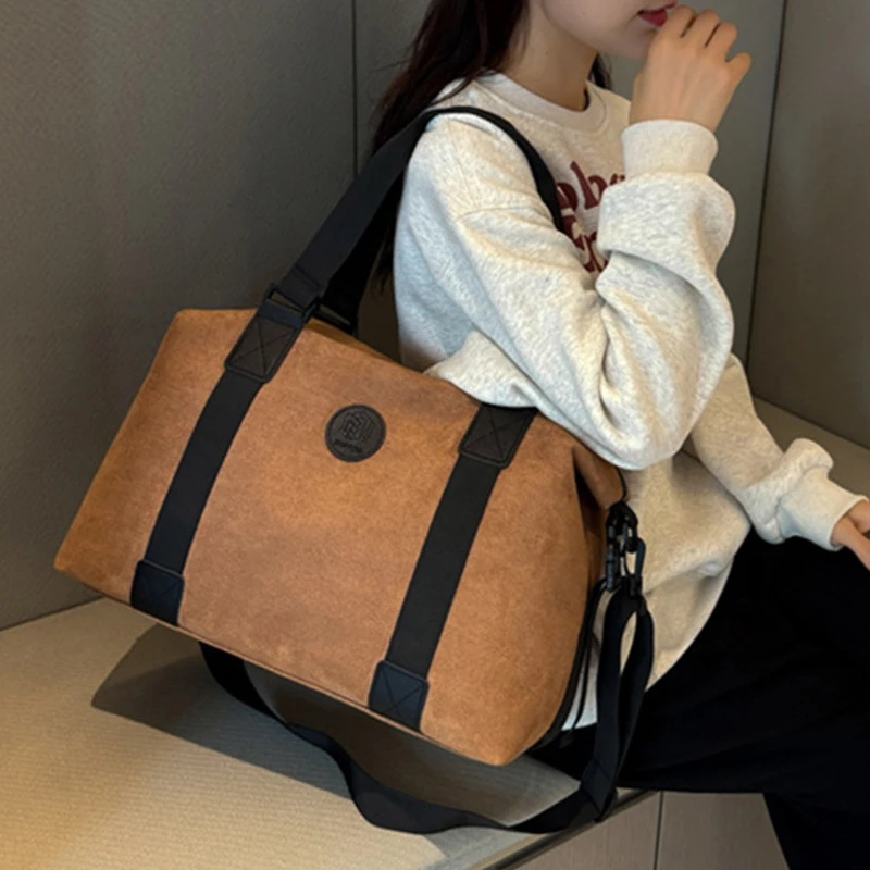 2024 Women Fashion Suede Travel Bag Storage Tote Handbags Casual Single Shoulder Bags Portable Large Capacity fitness Bag