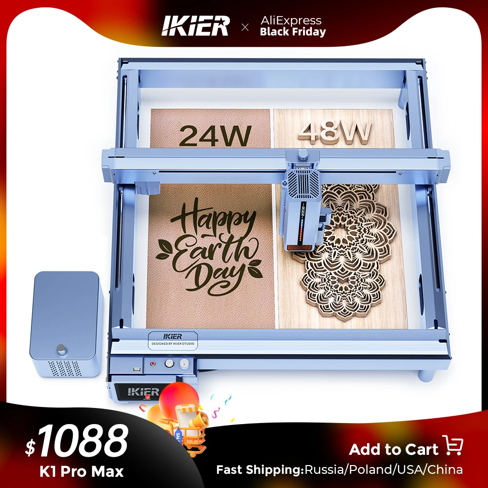 New iKier K1 Pro Max 48W/24W Power Switching Laser Engraving Machine DIY Laser Engraving Cutting 900mm/s Engraving