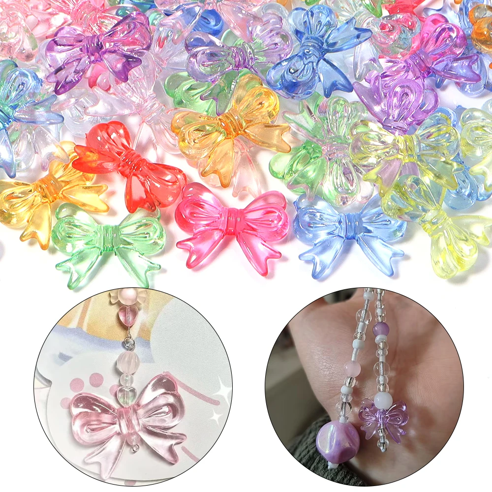 100 Stück/Los 14x18mm Bunte Transparente Schleifen-Acrylperlen Lose Abstandshalterperlen DIY Schmuckherstellung Ohrringe Schlüsselanhänger Zubehör – Detail 2