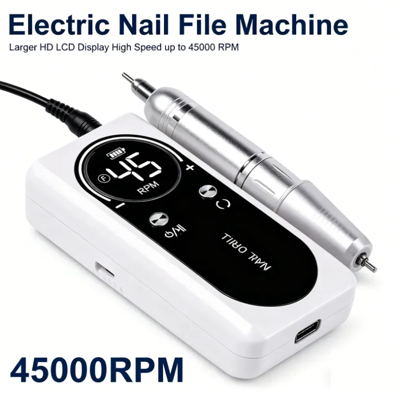 

Electric Professional Low Noise 45000RPM Portable Rechargeable Nail Drill Machine Nail Sander File for Salon Manicure Tool