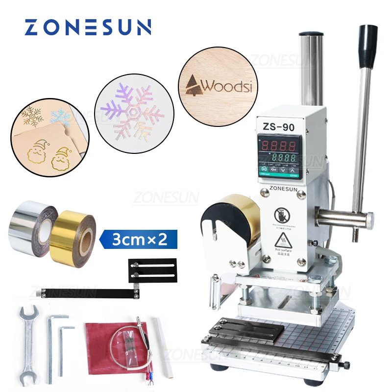 

ZONESUN ZS-90 Benchtop Manual Hot Foil Stamping Heat Pressing Bronzing Branding Machine for Leather Paper Bag Envelope Wood Card