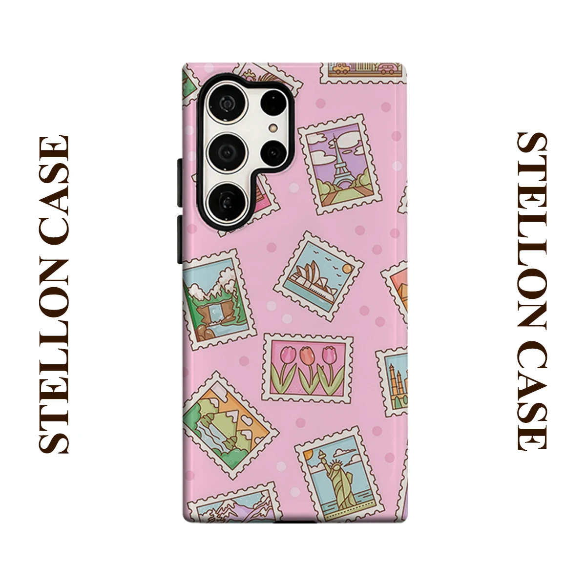 Travel Stamp For Samsung Galaxy Phone Case S23 S20 S25 FE S24 Plus S26 Ultra 2-IN-1 Shockproof Bumper Hard PC