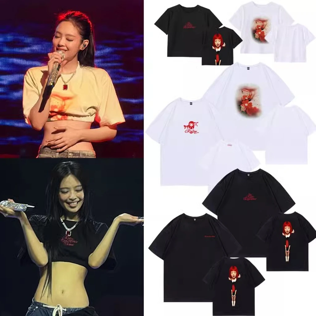Y2K женская хлопковая футболка JENNIE Ruby Merch, летняя мужская повседневная футболка с круглым вырезом и короткими рукавами