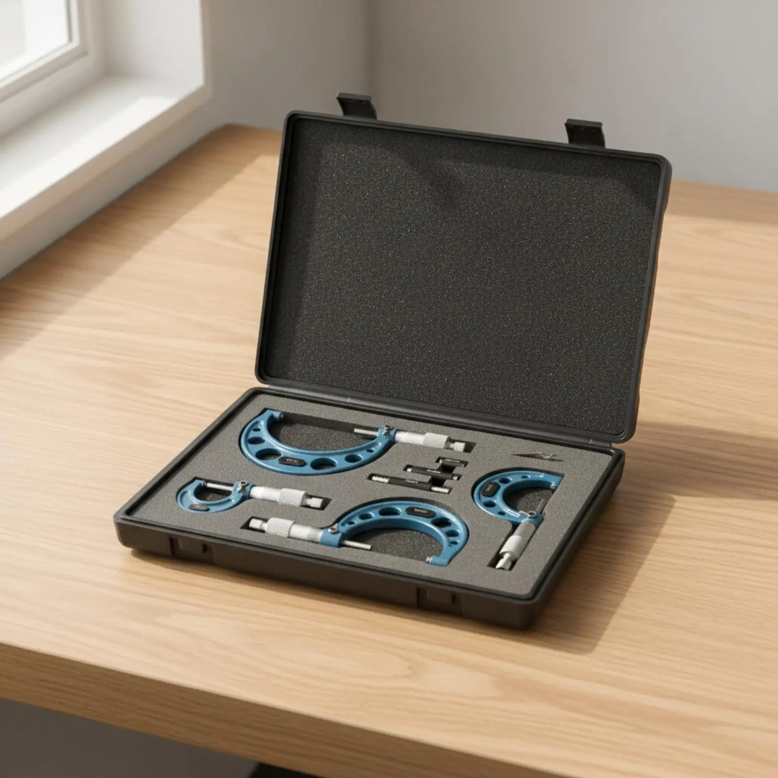 High Precision Outside Micrometer Tool 0.01mm Resolution Metal Construction with Calibration Standard for Engineering Inspection