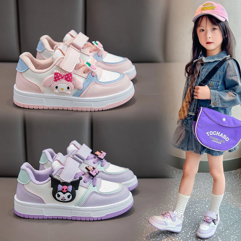 

MINISO Kids'Casual Shoes Sneakers Led Light Cartoon My Melody PU Leather For Girls Anti-slip Breathable Pink Pruple Shoes