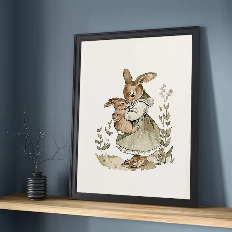 

Cute Rabbit Mom Dad & Baby Prints Poster Cartooon Animal Bunnies Family Canvas Painting Home Decor Easter Gifts