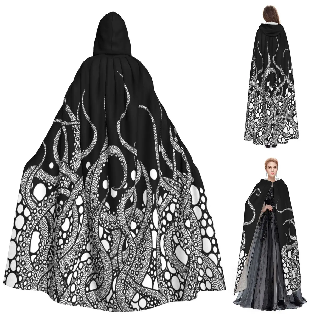 

Octopus Tentacles Frame Long Hooded Cloak Witch Medieval Costume Cosplay Cape HalloweenVampire Adult Unisex