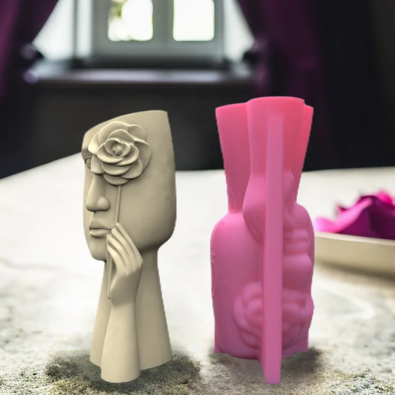 DIY Nordic arm face vase resin silicone mold Rose abstract human face vase concrete cement gypsum silicone mold