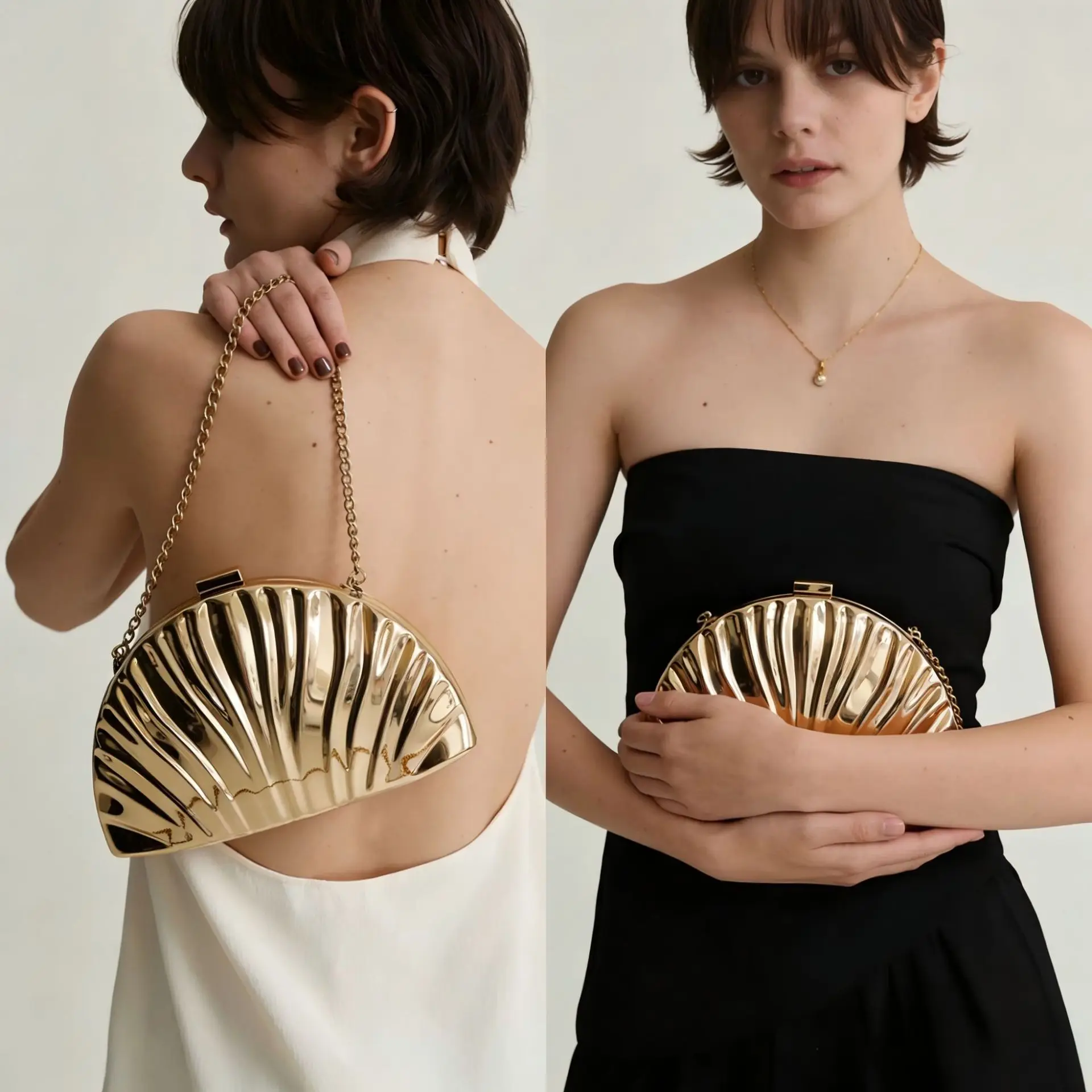 

Gold Corrugated Dinner Clutch Bag Premium Dinner Bag One Shoulder Crossbody Metal Dinner Bag