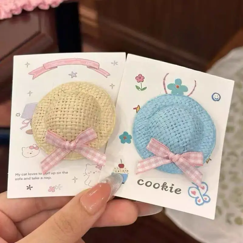 Sommer-Themen Mini-Strohhut-Haarspangen & Haargummis, weiche Pastell-Gingham-Schleifen für Mädchen, Haardekoration für Outdoor-Aktivitäten – Detail 19