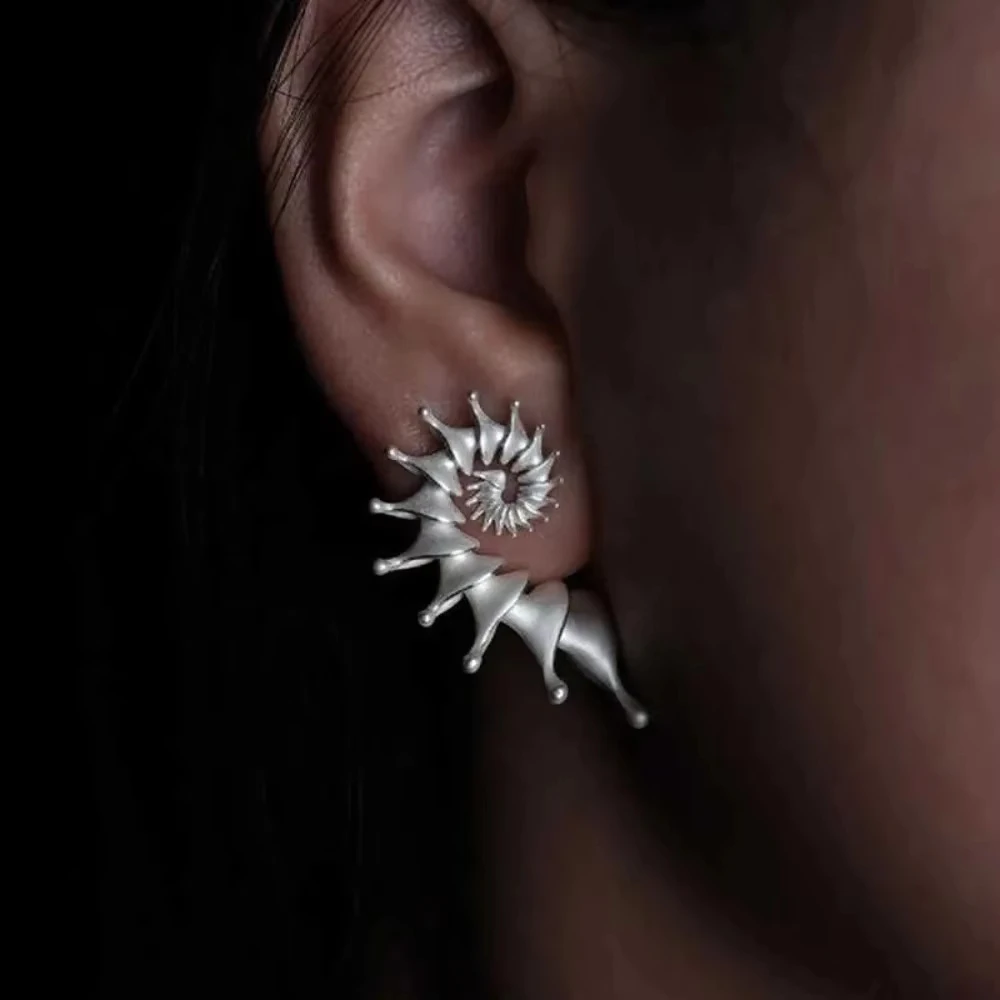 New Punk Stereo Conch Personality Ancient Silver Stud Earrings for Men Women Hallowmas Gothic Jewelry Vacation Accessory Gift