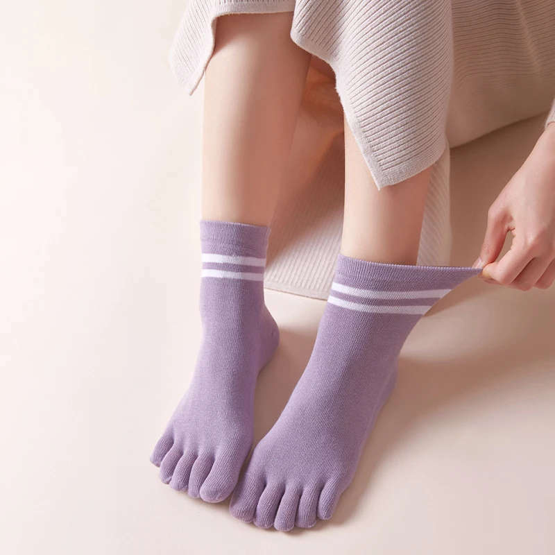 Four Seasons Toes Short Socks Woman Girl Cotton Striped Solid Sweat-Absorbing Breathable Soft Elastic 5 Finger Harajuku Socks