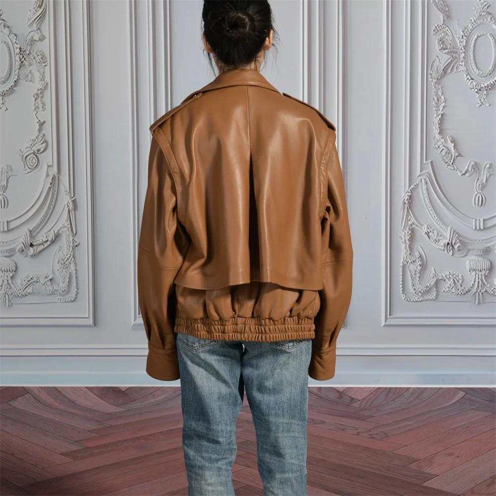 Jxwatcher Damen-Schaffelljacke, abnehmbare Ärmel, echter Ledermantel, Damen-Herbst-Vintage-Lederjacken, 2022, Neuankömmling