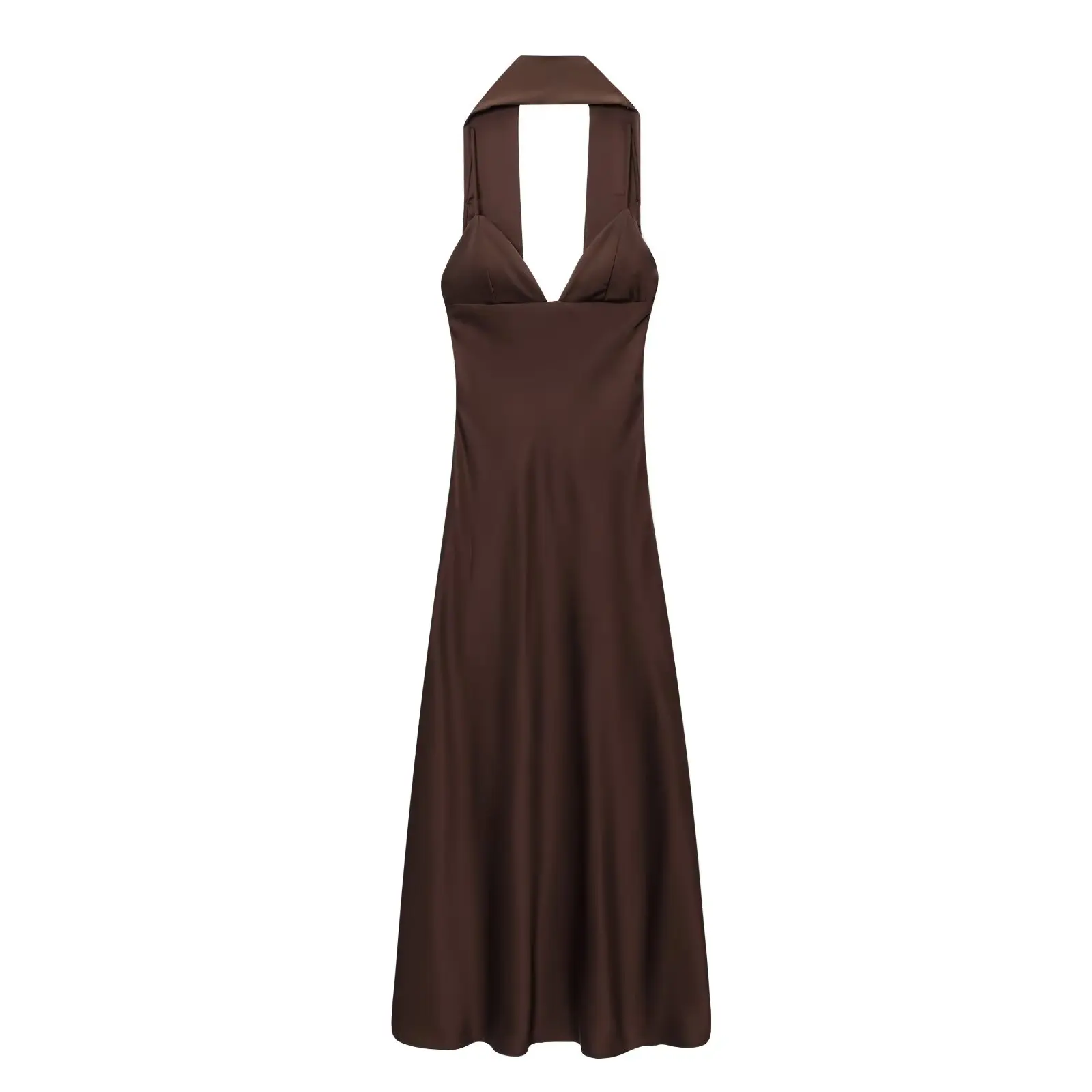 KONDALA Christmas New Year Party Long Dress V Neck Scarf Backless Cami Dress Fashion 2025 Chic Brown Evening Club Dress