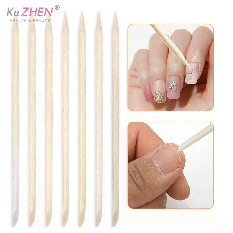 100Pcs/Pack Disposable Sticks 7.5cm Wood Sticks For Manicure - Dual Tip Cuticle & Nail Plates Remover For Salon And Home Use
