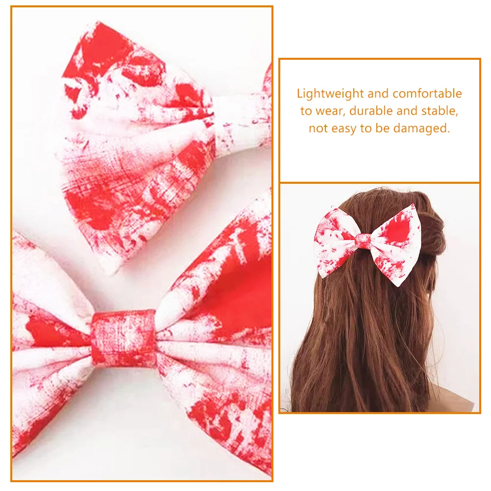 2pcs Bloody Printed Bow Hair Barrettes Halloween Bloody Prints Bow Hair Clip for Decor bloody bow hair clip