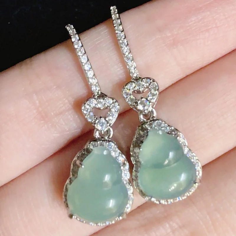 

Натуральные серьги из жадеита класса А, легкий люкс, модные, в форме тыквы, с инкрустацией, для самостоятельного изготовления, элегантные и высококачественные, популярный товар.