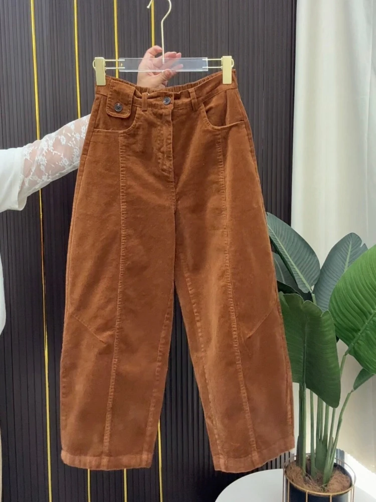 Trousers Women Modern Trendy Corduroy Curved Autumn New High Waist Slimming Relaxed Loose Casual Fashion Chic Ankle Pants
