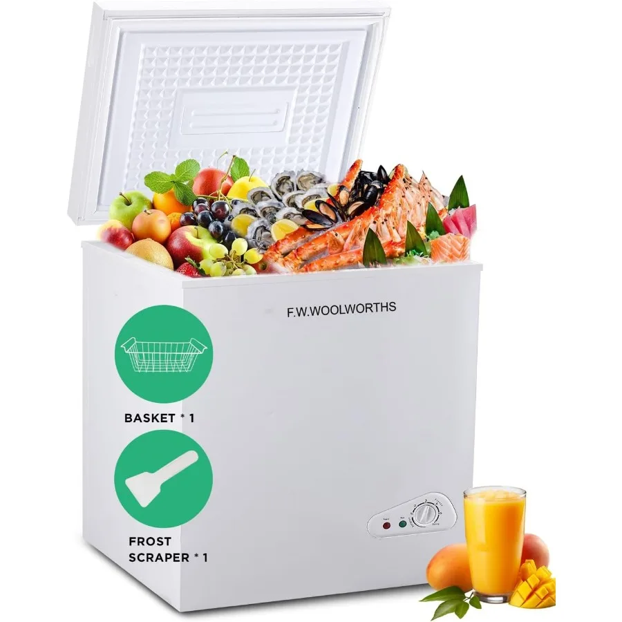 

5.0 Cu.Ft Chest Freezer Deep Freezer with Adjustable Thermostat and Removable Basket for Kitchen Home Office Basement RVs Compa