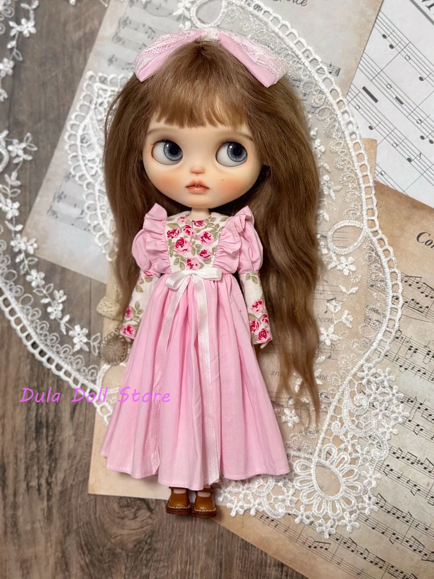 Dula Doll Clothes Dress Pink Flourish Dress Set Blythe ob24 ob22 Azone Licca ICY JerryB 1/6 Bjd Doll Accessories