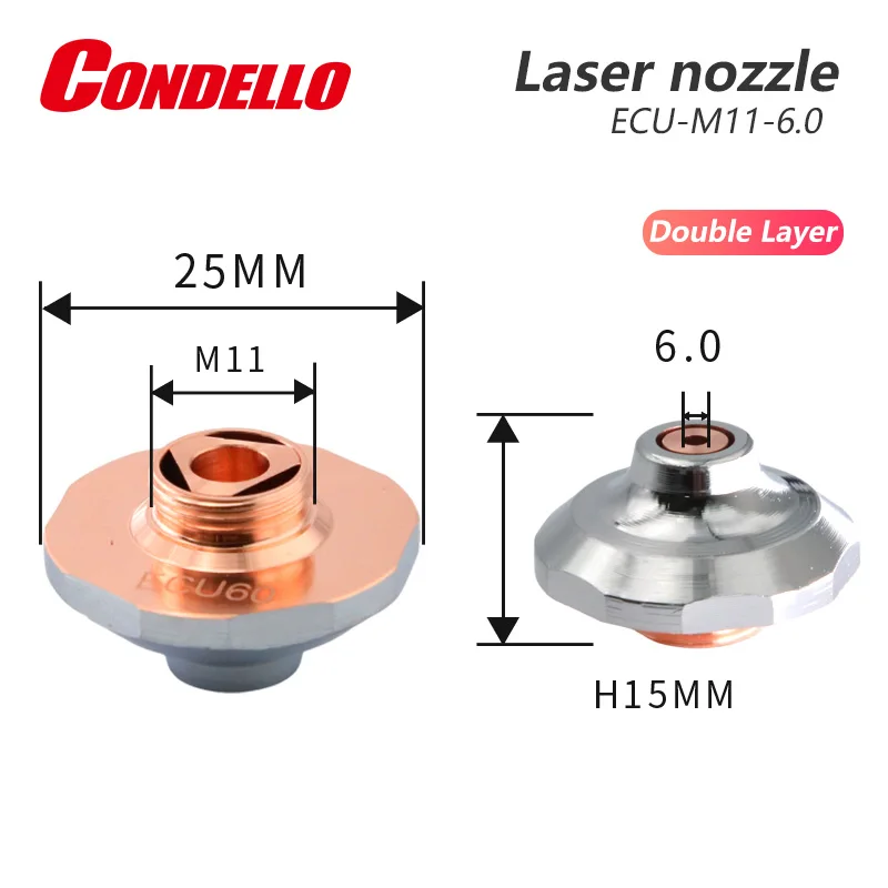 Condello Laser Nozzle ECU EU Double Chrome-plated Layers Dia.25 Caliber 4.0 6.0 10.0mm For Precitec Fiber Laser Cutting Head