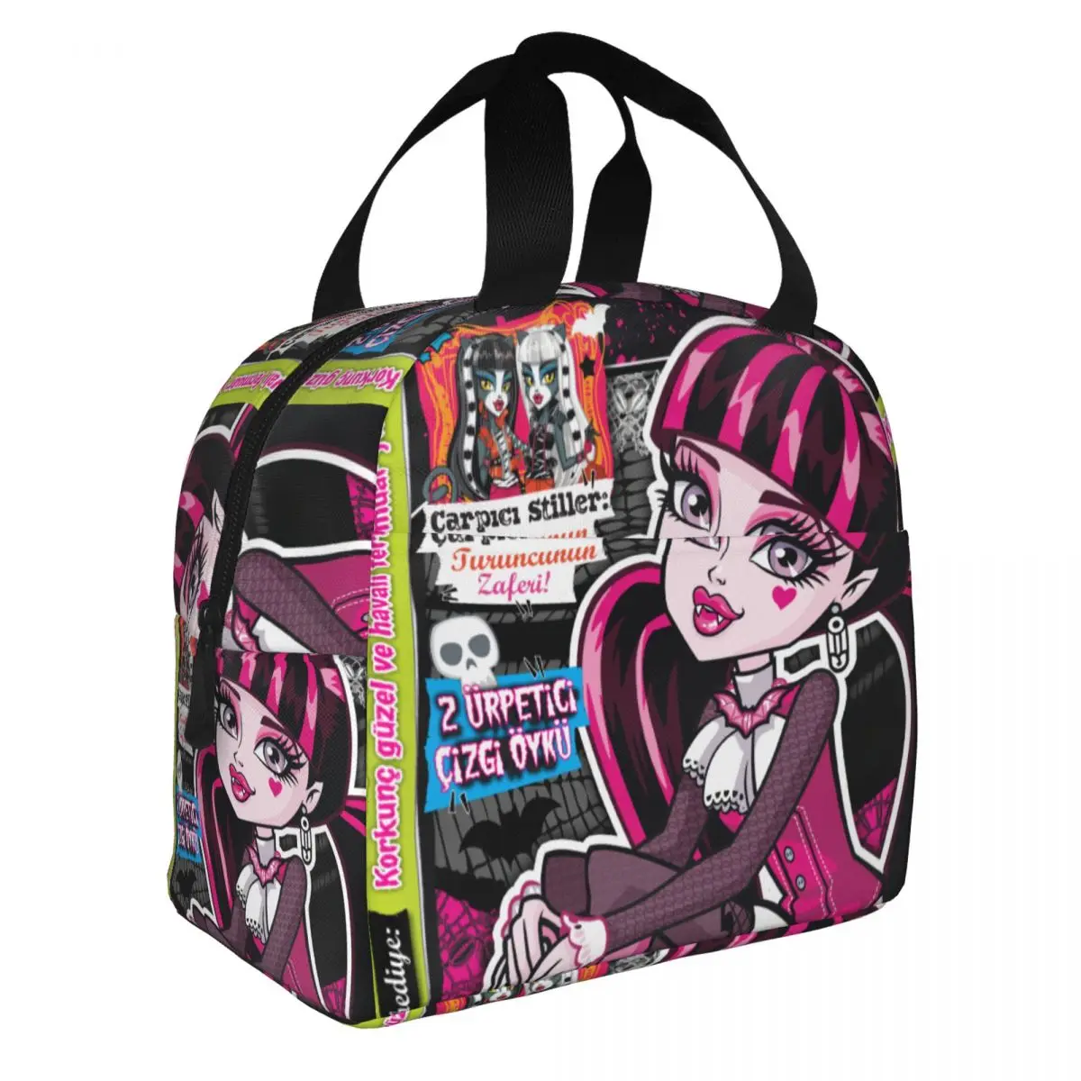 Custom Monster High Anime Insulated Lunch Tote Bag for Women Gothic Pink Dolls Portable Cooler Thermal Bento Box School Travel