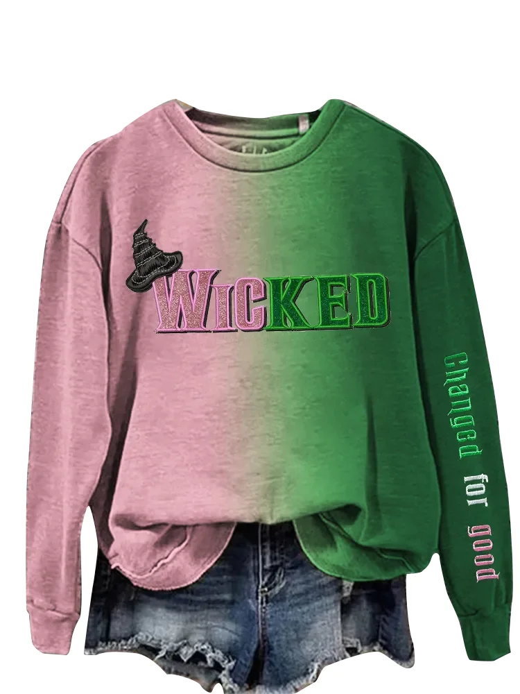 Sweatshirt jahat 3D Glinda & Elphaba Sweatshirt lengan panjang CrewNeck Sweater Pullover pria/wanita