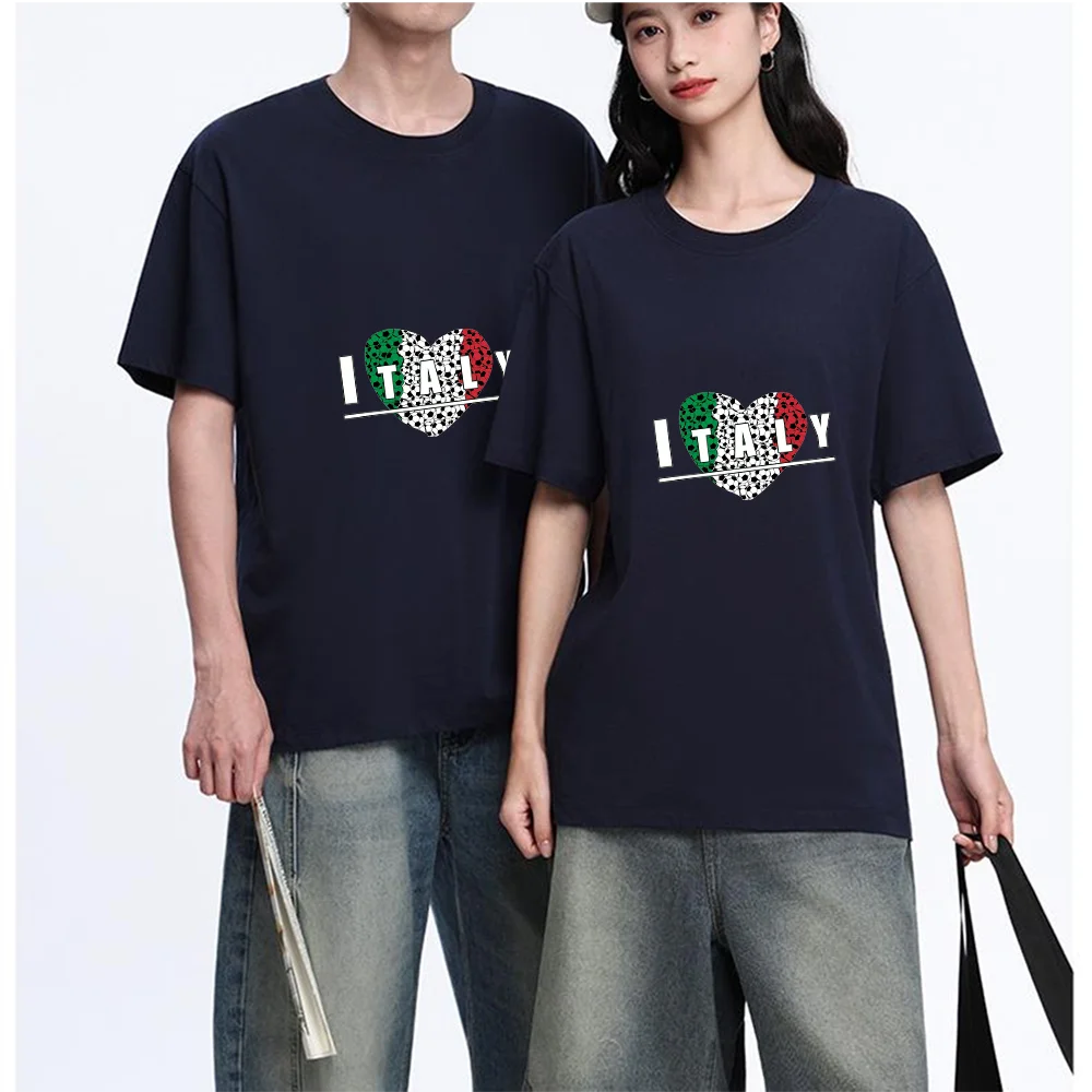 Italy Heart Soccer Ball Printed T Shirt Breathable Fabric S-XXL Personalized Custom Casual Short Sleeve Tee Aesthetic Graphic To