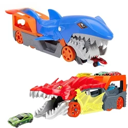 Original Hot Wheels Car Truck Shark Chomp Transporter Diecast 1/64 Car Storage Carrier Dragon Launch Boys Toys for Children Gift