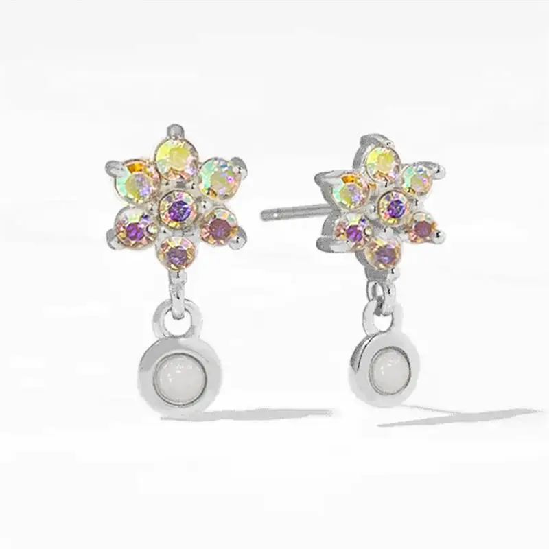 Huitan Blumen-Design, Imitation Opal, Damen-Tropfenohrringe, minimalistisch, für Hochzeit, Party, vielseitiges Zubehör, sanfter, zurückhaltender Schmuck