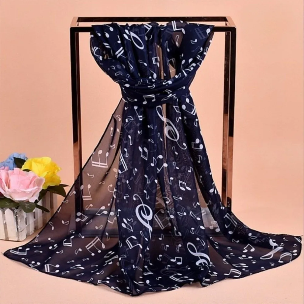 Printed Design Chiffon Hijab Scarf 50*160cm Size Elastic Material Printed Chiffon Scarf Musical Note Pattern Beautiful Pattern