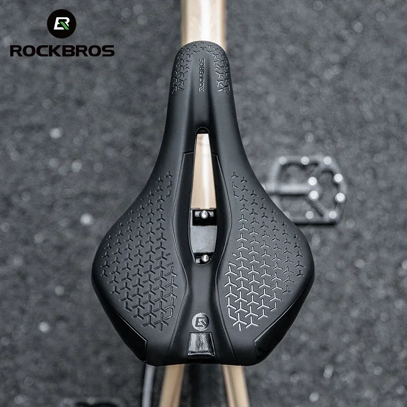 ROCKBROS Bicycle Saddle Hollow Breathable Shockproof Cycling Seat PU Non-Slip Leather Cushion Lightweight MTB Road Bike Saddle