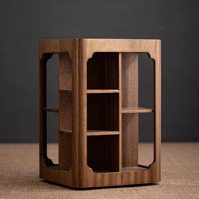 

Витрина-стеллаж для чая из орехового дерева, маленький антикварный шкаф для хранения чая в гостиной, вращающийся китайский демонстрационный шкаф для чайного сервиза