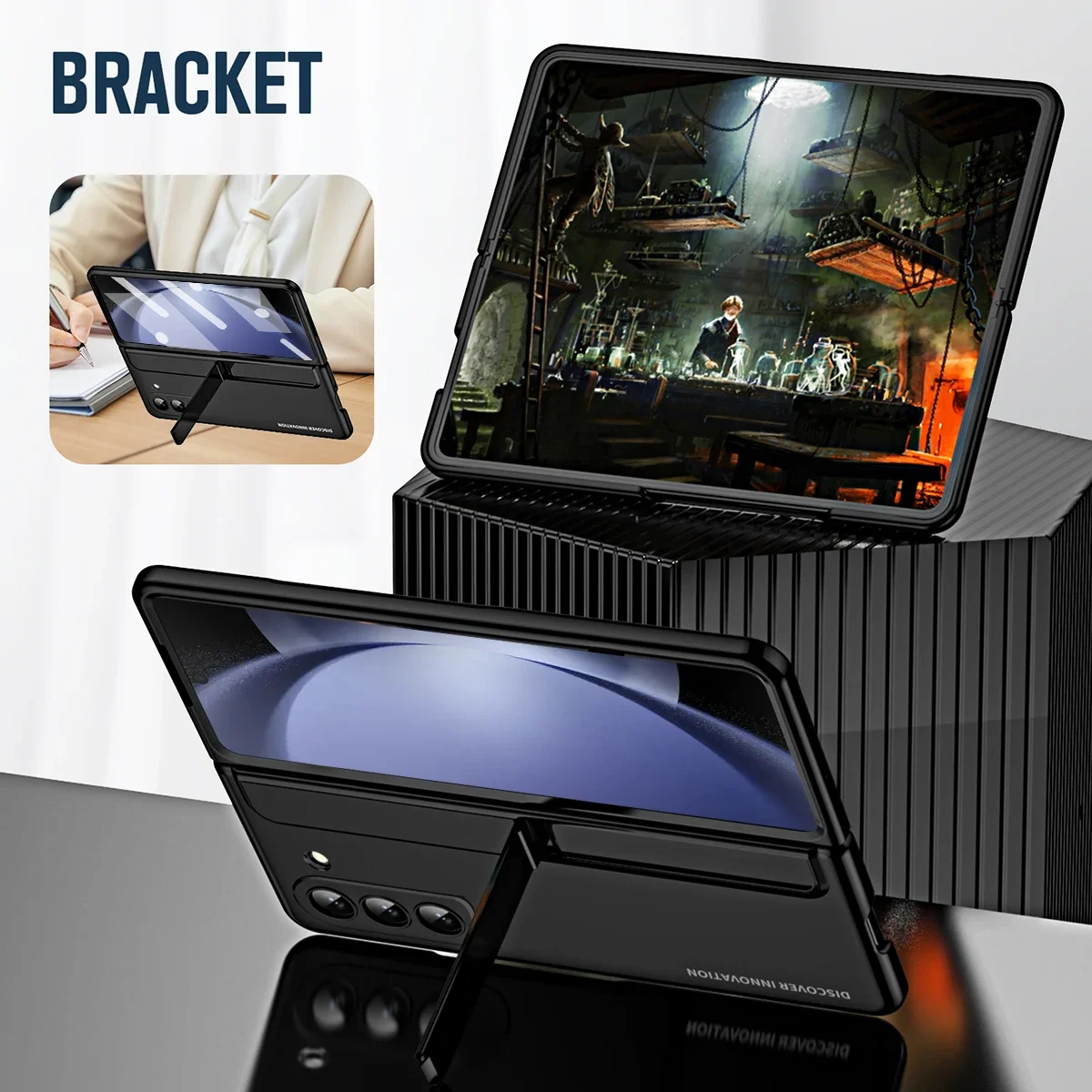 For Samsung Galaxy Z Fold 5 4 Case Skin Friendly Frosted Removable Pen Slot Bracket Tempered Film Folding Shockproof Hard Cover