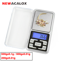 NEWACALOX  200g/500g Digital Pocket Scale 0.01g/0.1g Mini Electronic Grams Reloading Weight Scale for Food Jewelry Kitchen Scale