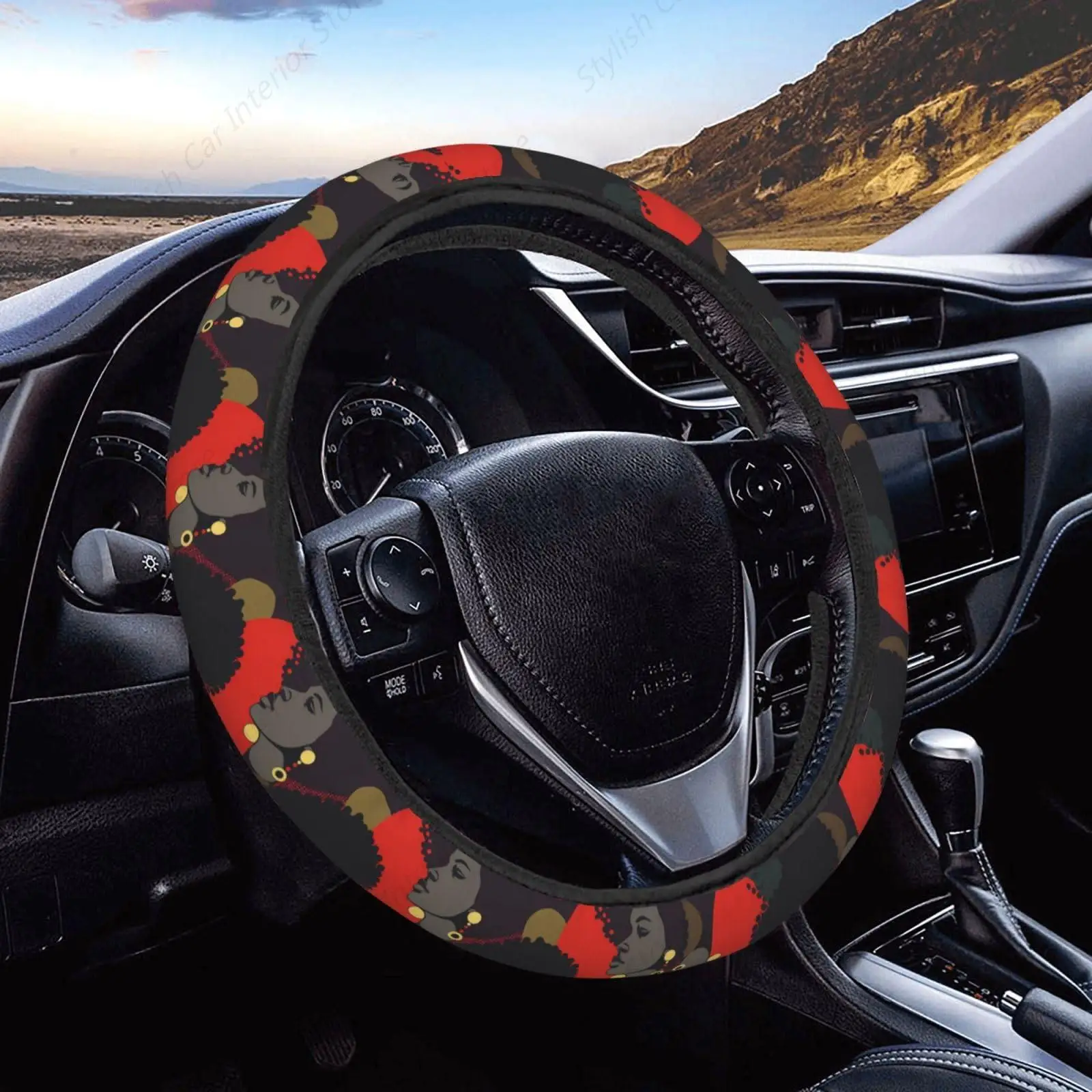 Modern African Art American Woman Steering Wheel Covers Anti-Slip Elasticity Car Accessories Steering Wheel Protector Universal