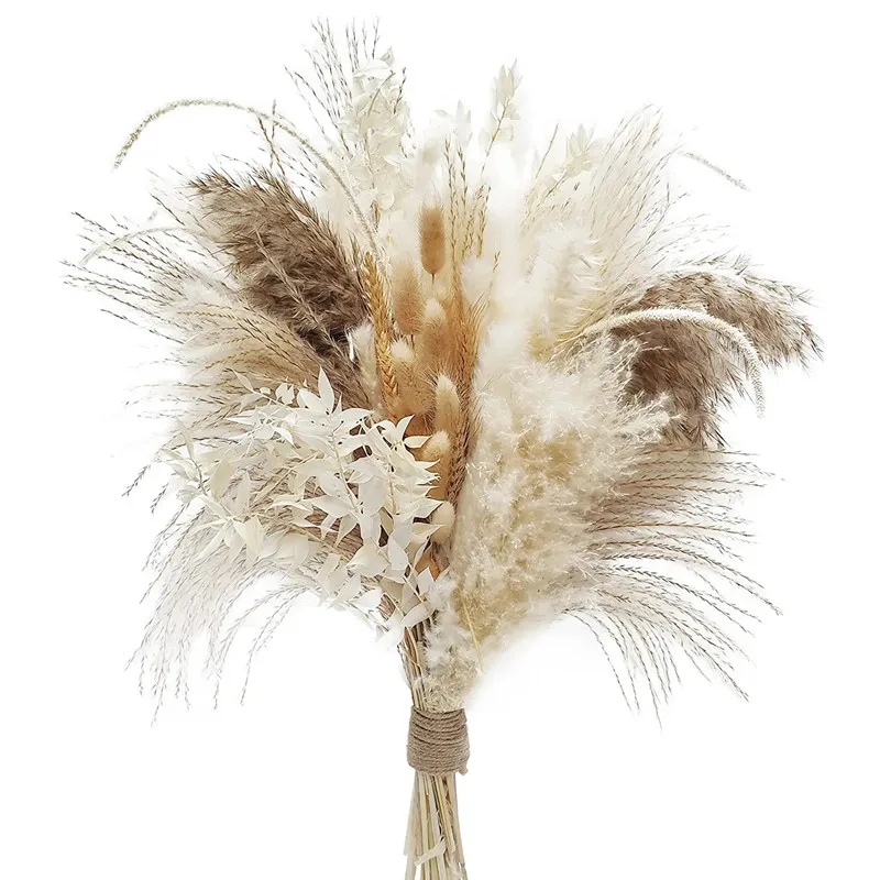 

80PCS Natural Fully Pampas Grass Bouquet Boho Home Decor Phragmites Dried Flowers for Wedding Ramadan Decoration Mariage