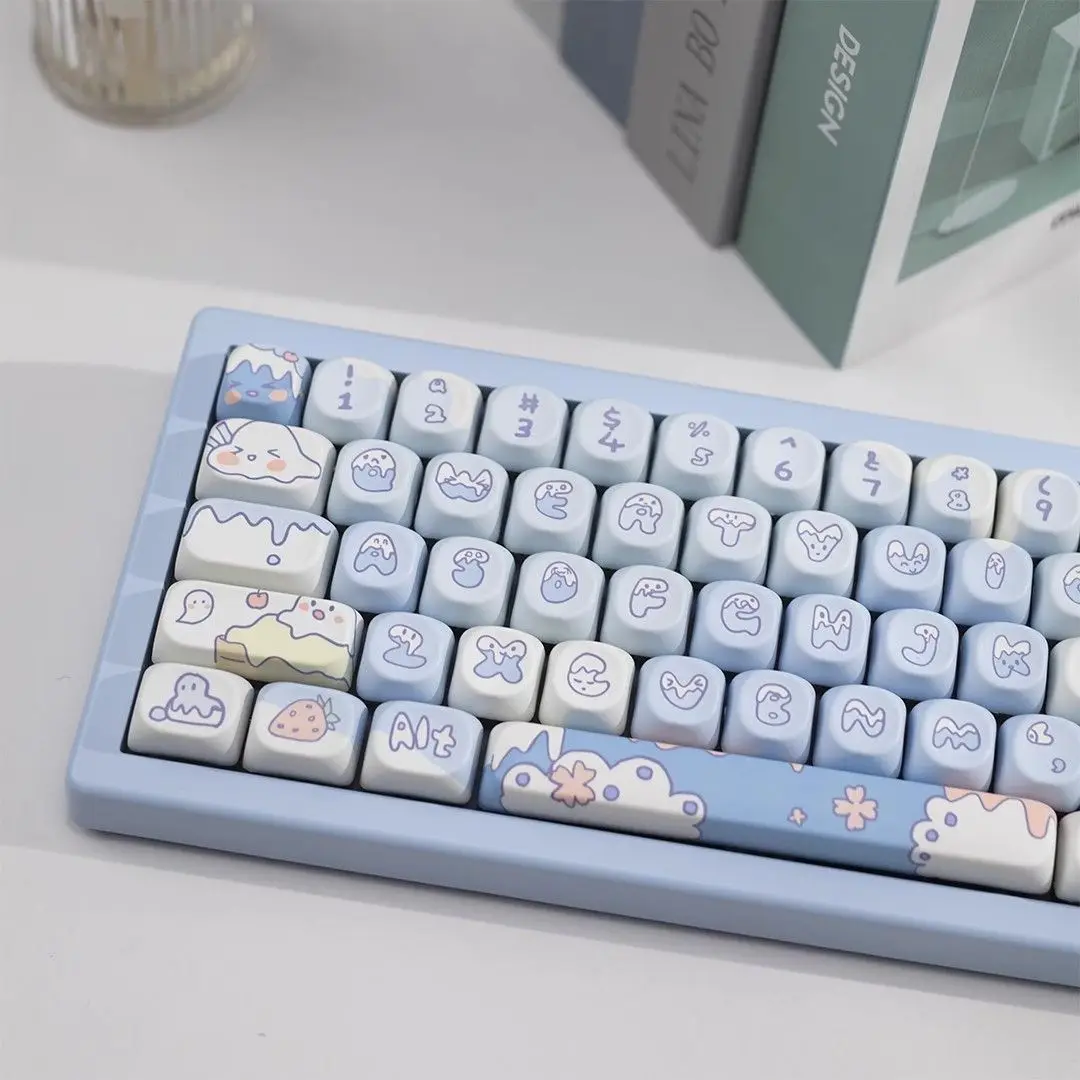 Ice Cream MOA Keycaps Pbt Five Sided Heat Sublimation Suitable For 108 104 98 87 75 68 65 Round Cute Blue Summer Keycaps