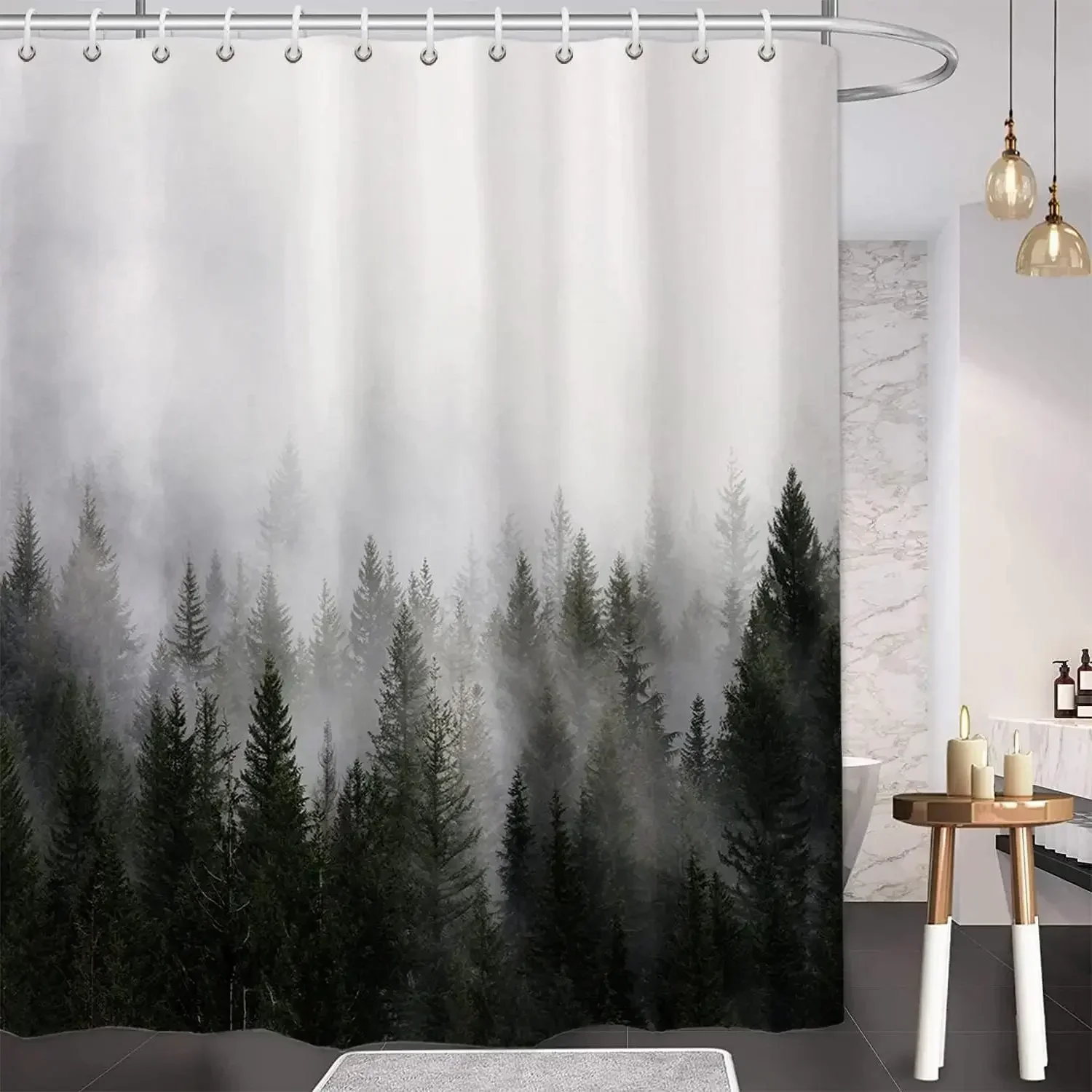 Fall Shower Curtain, Rustic Style Art For Autumn Leaves In Abstract Woodland Graphics Of Smoky Mountains, Bathroom Decor Set