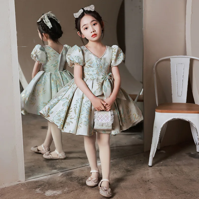 

Вечернее платье для девочек, детский костюм на день рождения 2024, костюм для выступлений на фортепиано, свадебный светильник с цветочным узором для девочек, роскошный маленький хозяин