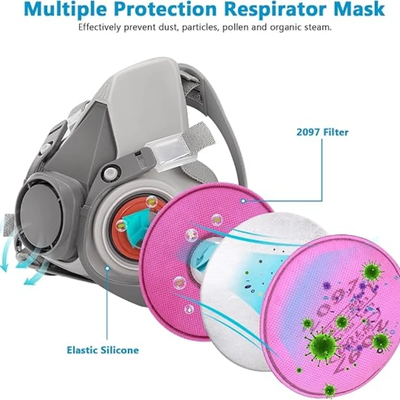 6200 with 2097 Dust proof Gas mask with safety goggles Half face respirator Spray polishing haze dust safe operation