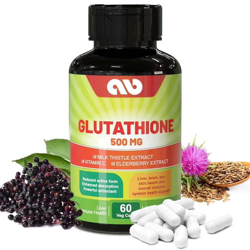 Low glutathione supplement, 98% pure vitamin C elderberry milk thistle, immune support, vegetarian, gluten free, 60 capsules