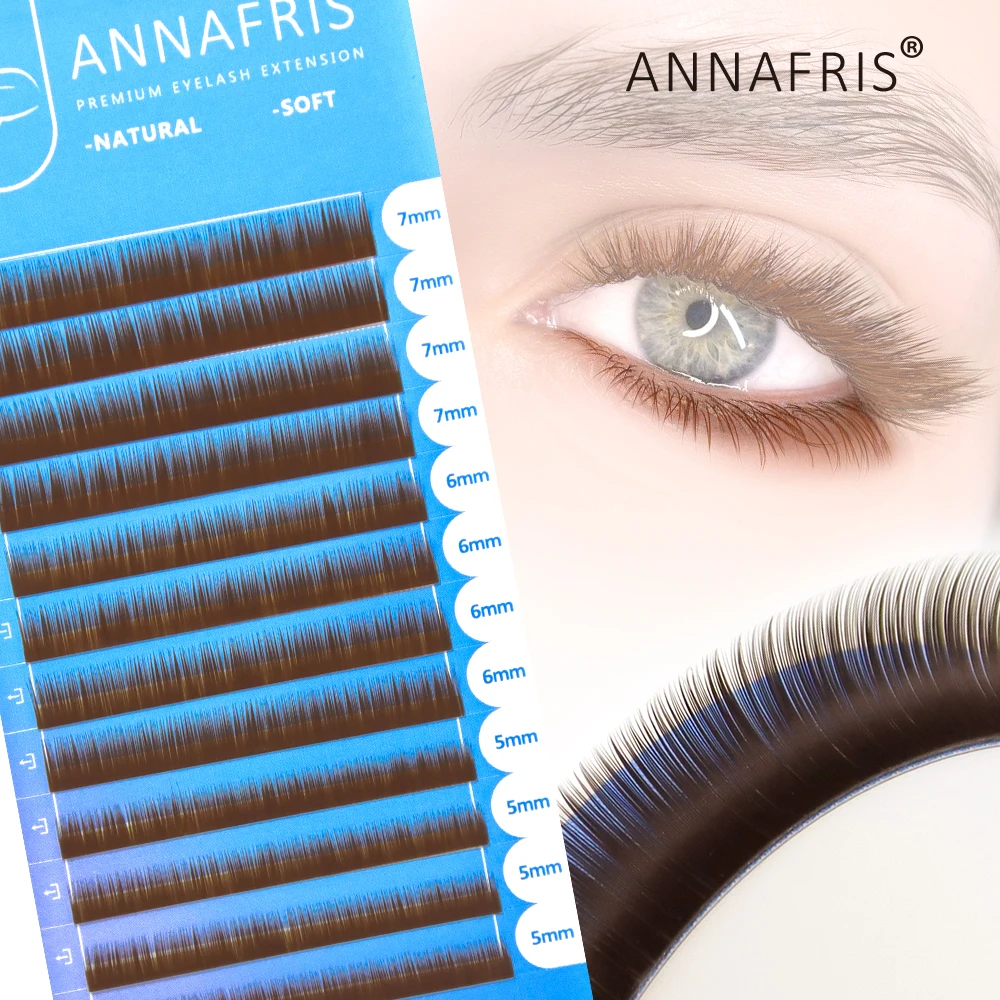 ANNAFRIS 5-7mm Under Eyelashes Brown Individual Eyelash Extension Natural Soft False Cilio J/B/C Curl Lash Extension For Makeup
