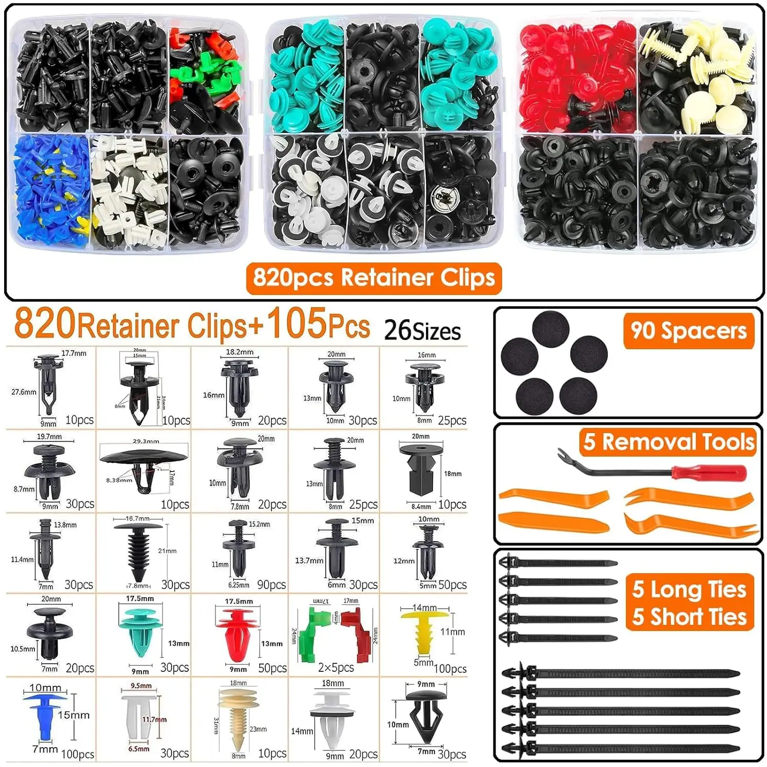 925Car Trim Clips Set with Removal Tools Auto Body Rivets Fasteners Retainer Clips for Bumper Door Fender Car Plastic Rivet Kit