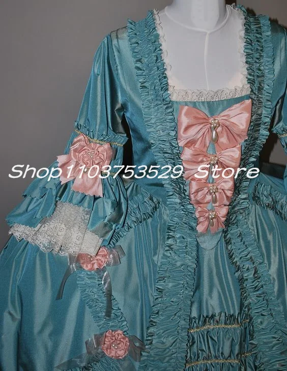 Pink Blue Victorian Evening Dresses Masquerade Glamorous Handmade Costumes Madame Pompadour Robe a la Francaise Prom Gown