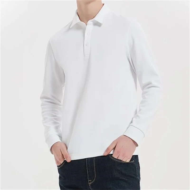 Men's Polo Shirt Fashion long-sleeved T Shirt Cotton Pure Color Casual Shirts Collar Bottoming Tops Autumn