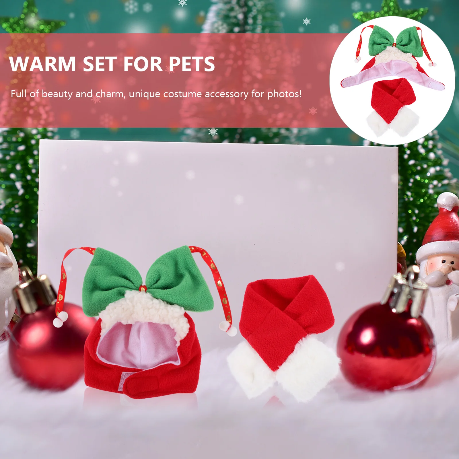 

1Set Puppy Pet Head Cover Warm Cotton Dog Scarf Hat Christmas Decorative Headdress Winter Photo Prop Set Dog Headdress