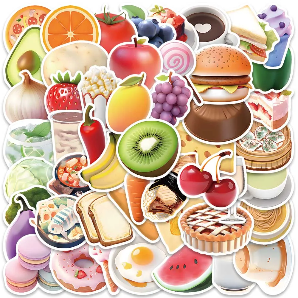 50pcs Vinyl Laptop Decals Cute Cartoon Food Stickers For Luggage Guitar Notebook Phone Bicycle Car Waterproof Graffiti