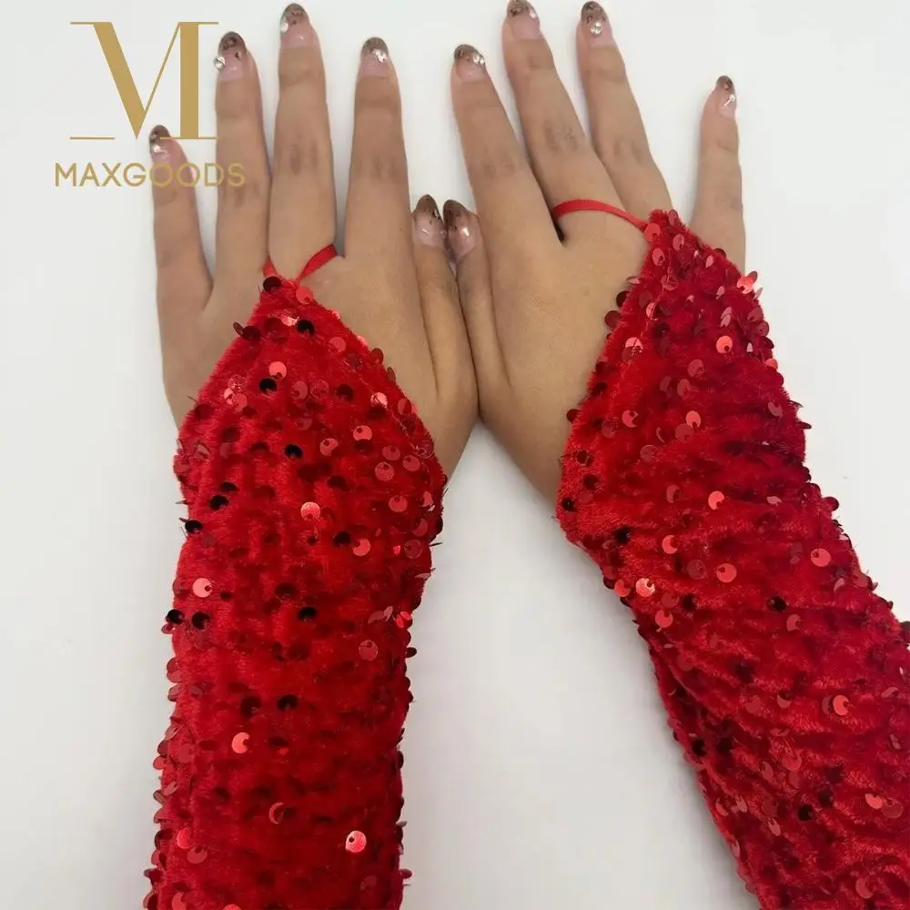 قفاز عيد الميلاد الأحمر مع الترتر اللامع غامض هوك إصبع يتعرض إصبع قفاز عطلة الديكور الملابس قفاز الأداء #1